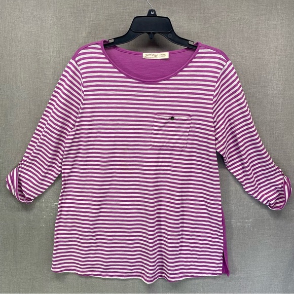 Faded Glory Long Sleeve Striped Top Purple & White Size | 1X(16W) - Picture 1 of 11